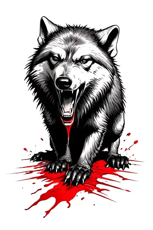 vicious bloodstained honey badger overpowering a wolf tattoo design idea
