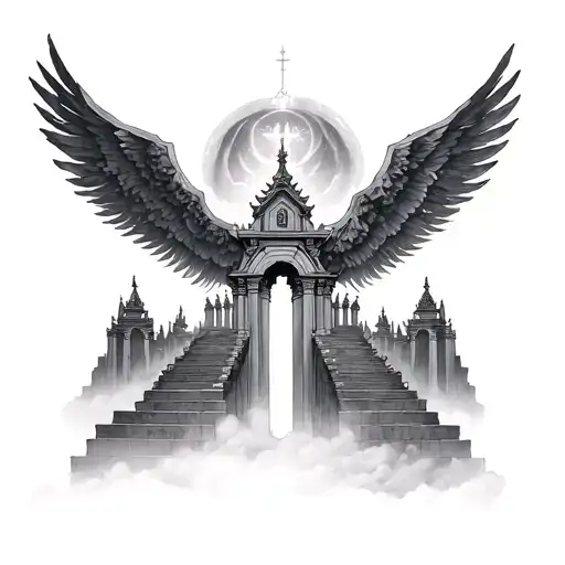 heaven gates and temples tattoo design idea