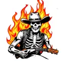 skeleton cowboy fire tattoo design idea