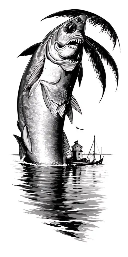 cape lookout, water, outer banks, fishing scene tattoo design idea