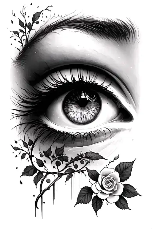 womens eye, rose, gothic church window tattoo design idea