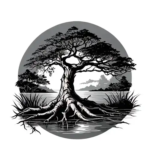 Mangrove tree roots tattoo design idea