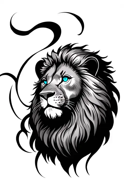lion with blue eyes tattoo design idea