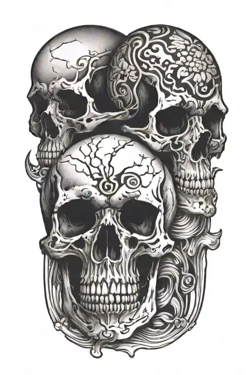 two skulls  facing away from eachother tattoo design idea