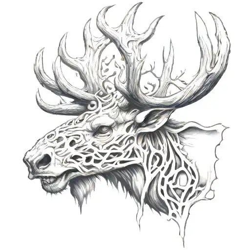 bull elk, zombie, skull tattoo design idea