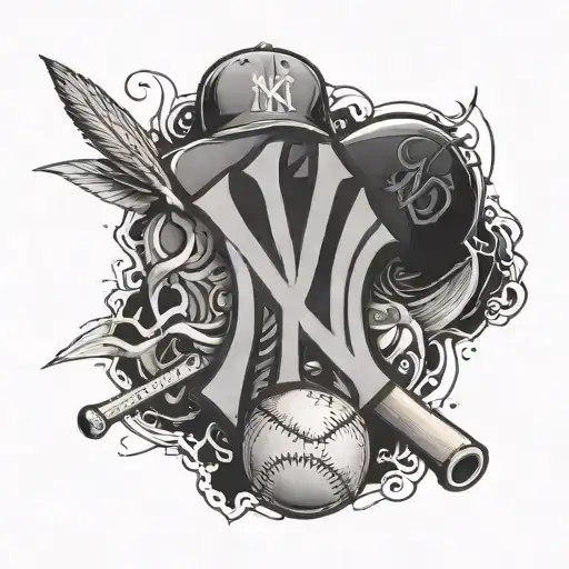 Combine the logos of the Yankees and the Giants in a unique way, with a black-grey style tattoo design idea
