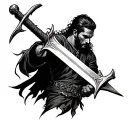 biblical fighter swinging sword tattoo design idea