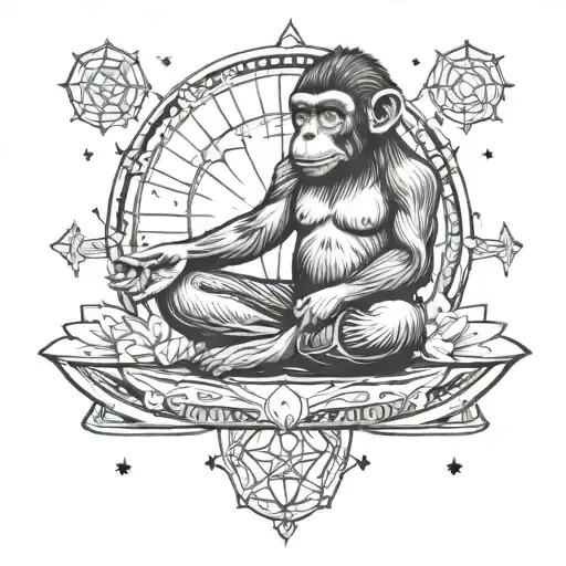 yoga punk monkey lotus position levitating with universe tattoo design idea