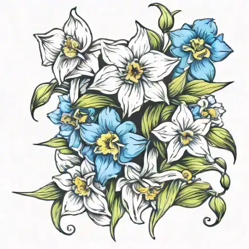 dad fingerprint narcissus sweet pea forget me not tattoo design idea