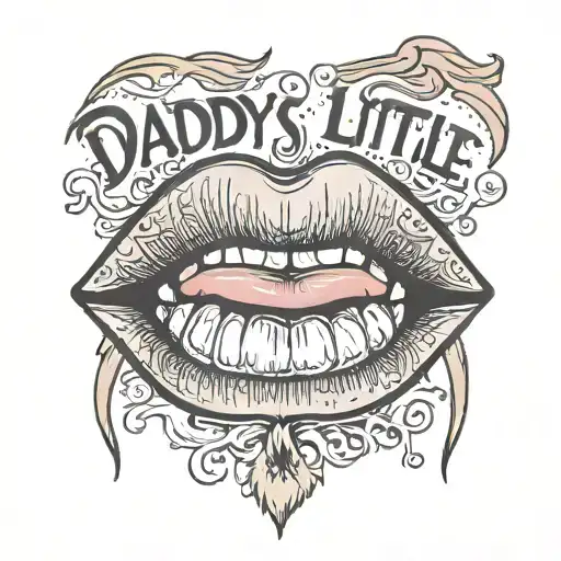 lip print with "daddy's little slut" written in the lips tattoo design idea