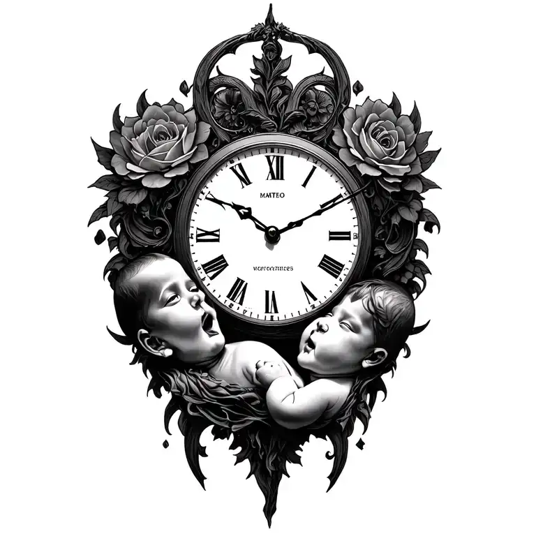 double birth clock tattoo design idea