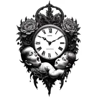double birth clock tattoo design idea