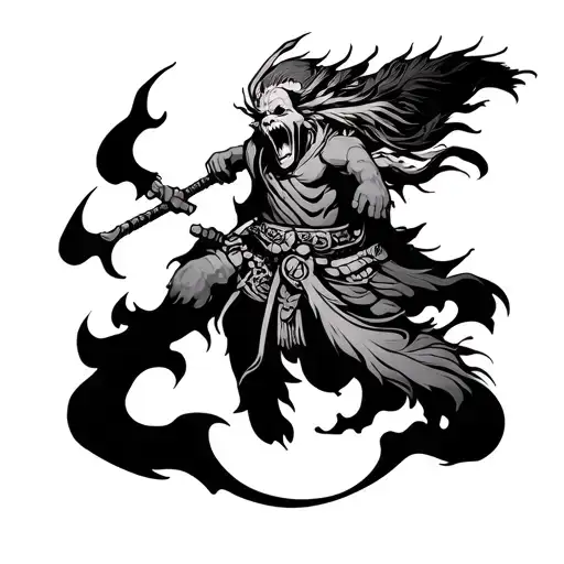 Lonely Taoism warrior Scream tattoo design idea
