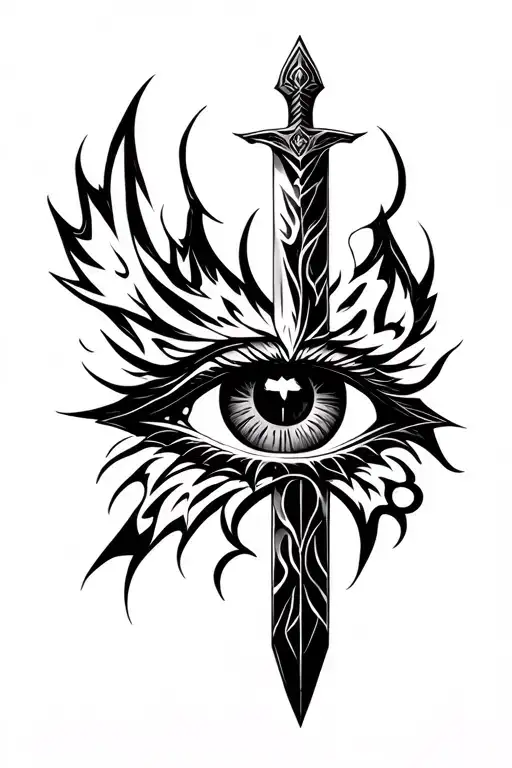 The Eye of Barad-dúr behind the sword of Sauron Lord tattoo design idea