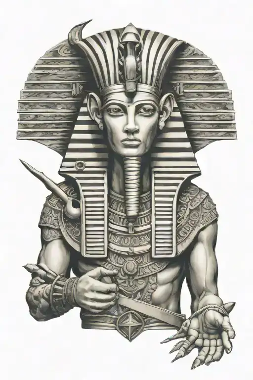 pharaoh holding a pyramid tattoo design idea