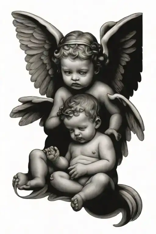3 small baby Angel tattoo design idea