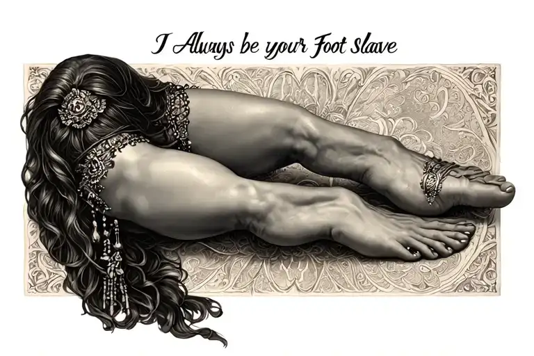 "I Always be your Foot Slave" Foot Goddess and a foot Slave Beg and Worshipe her Feet tattoo design idea