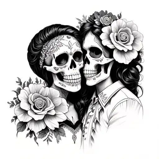 Chicano Day of the Dead Skeleton Couple Representing Eternal Love tattoo design idea
