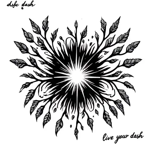 dash for "live your dash" with 5 branches attached to it and a sparkle that is nearby for my siblings tattoo design idea