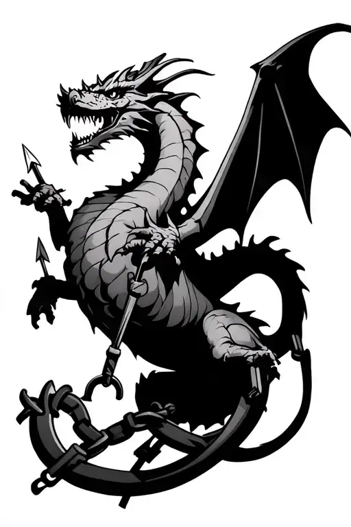 dragon flying up with broken shackles with arrows sticking out of it tattoo design idea