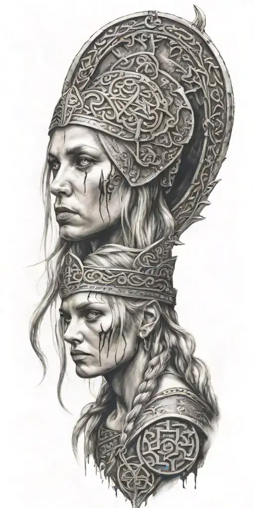 multiple viking women bloody cemetary tattoo design idea
