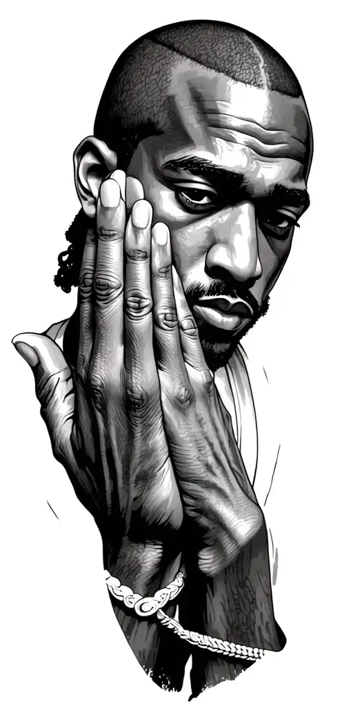 2pac with pray hands, black Jesus Christ, Malcom x empowered,  tattoo design idea