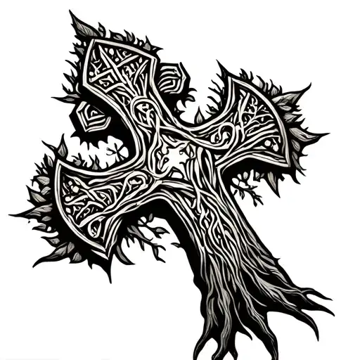 Nordic tree of life cross shaped  tattoo design idea