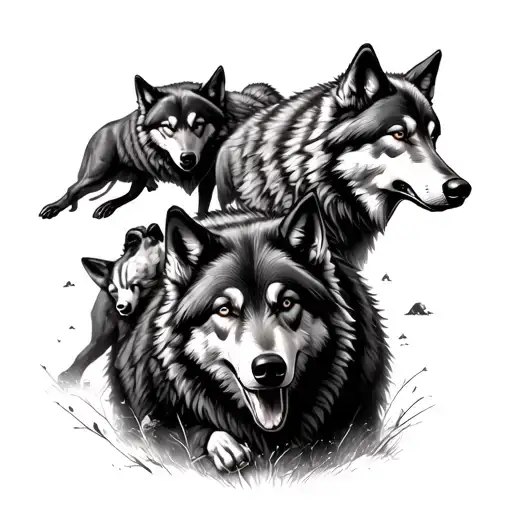 A pack of wolves in sheep's clothing attacking a wolf with without sheep skin tattoo design idea