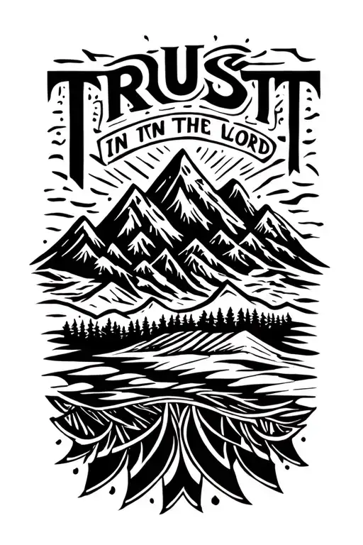 trust in the lord proverbs 3:5-6 with mountains  tattoo design idea