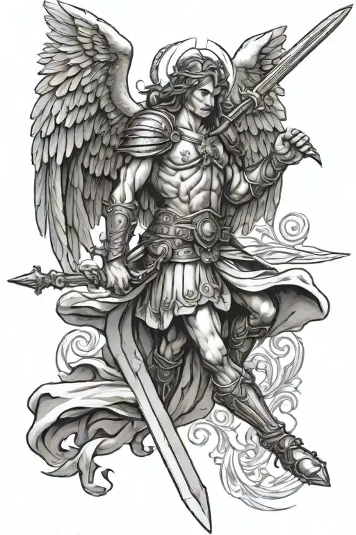 st michael wielding a sword tattoo design idea
