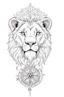 LION WITH A COMPASS AND TREE OF LIFE  tattoo design idea
