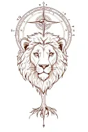 LION WITH A COMPASS AND TREE OF LIFE  tattoo design idea