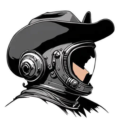 space helmet wearing cowboy hat tattoo design idea