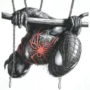 futruistic Spiderman hanging upside down tattoo design idea