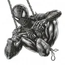 futruistic Spiderman hanging upside down tattoo design idea