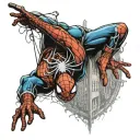futruistic Spiderman hanging upside down tattoo design idea