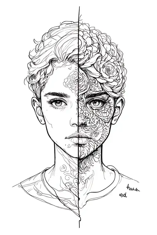 half face half words written tattoo design idea