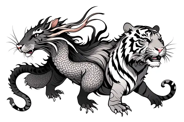 Tattoo design with Chinese rat dragon and tiger tattoo design idea
