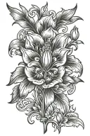 cross tulip sparrow tattoo design idea
