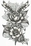 cross tulip sparrow tattoo design idea