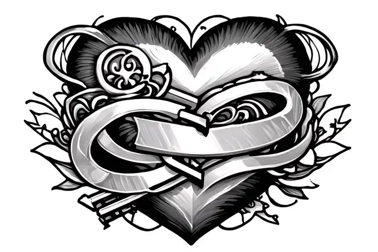 key 9 heart intertwined tattoo design idea