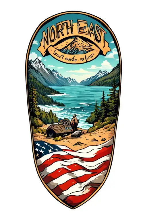 North east south west what's my favorite places, gaming, hiking beaches and mountains tattoo design idea