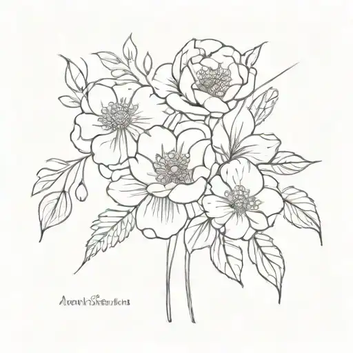 April July November birth flower bouquet tattoo design idea