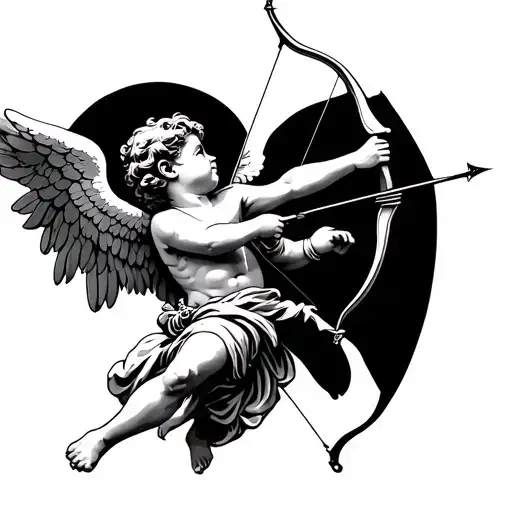 cherub angel shooting a bow and arrow with towel covering tattoo design idea