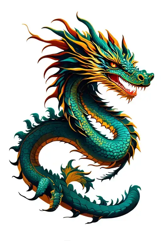 dragon with polynesian style tattoo design idea