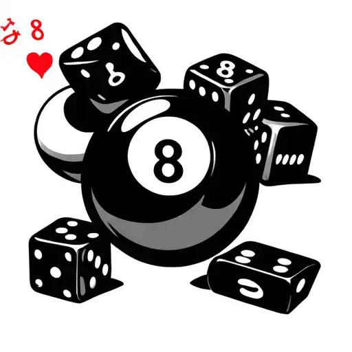 8 ball, 8 dice, and number 8 card deisgn japanese style tattoo design idea
