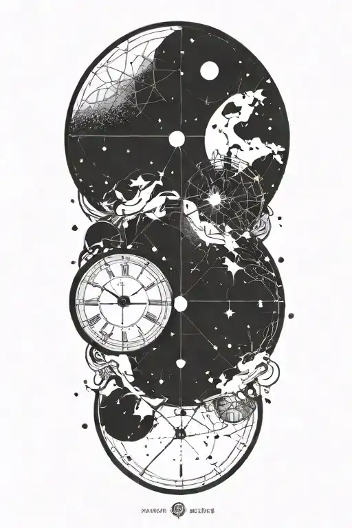 A minimalist tattoo of a constellation that forms the shape of a clock, representing the eternal nature of time in the universe tattoo design idea