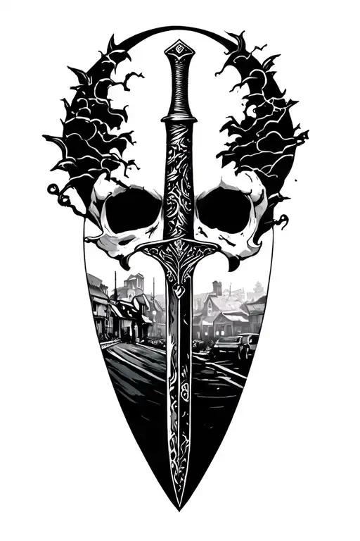 long dagger on the night street tattoo design idea
