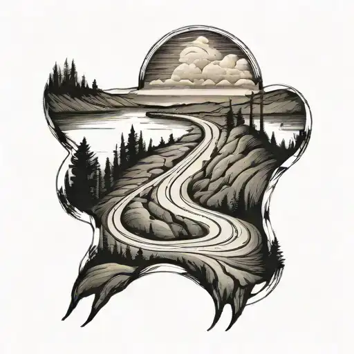  ‏I want a tattoo that depicts a road in the shape of a “U”, with depth and perspective. The two “roads” extending from  tattoo design idea