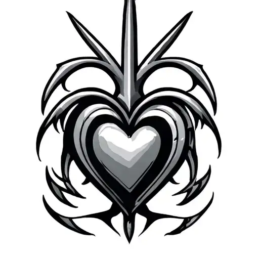 Barbados trident and tribal heart shape tattoo design idea